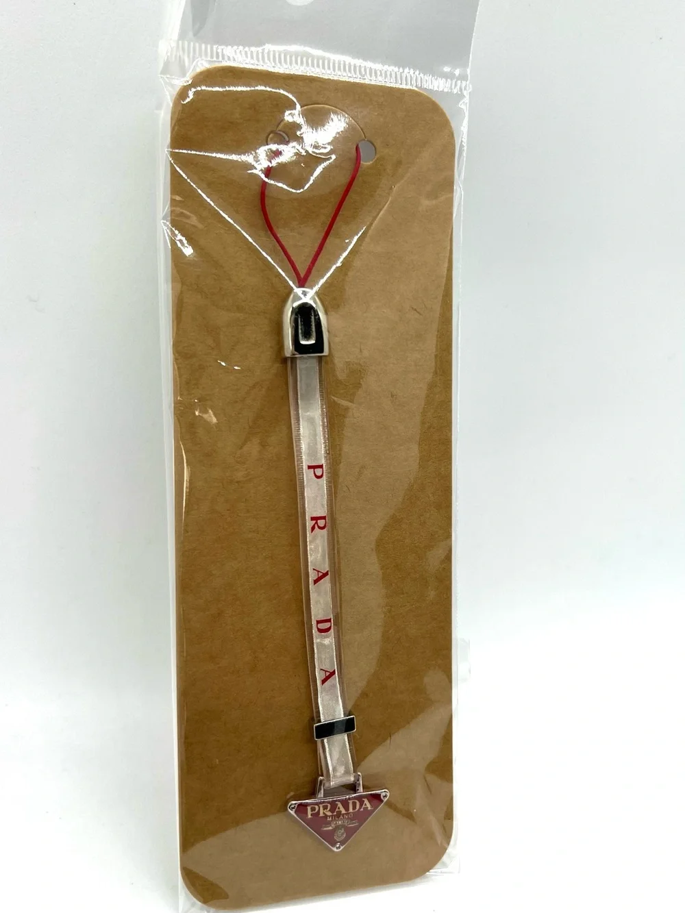 Authentic Prada Vintage Y2K Red Triangle Logo Clear Phone Strap / Bag Charm